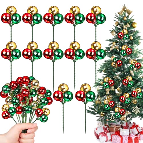 12-Pack Christmas Ball Ornament Picks & Sprays, 7.9 Inch Shatterproof Stems