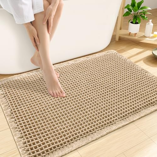 Smiry Waffle Bath Mat 30x20 Extra Soft Absorbent Brown