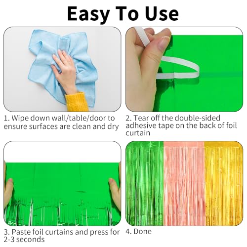 Tropical Luau Foil Fringe Backdrop Curtains - 2 Pack 3.3 x 7 ft (Green/Yellow)