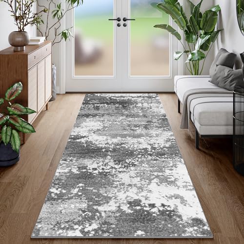 2x6 Grey Abstract Runner Rug, Machine Washable Non-Slip Hallway Carpet