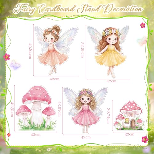 5 Pcs Large Fairy Cardboard Cutouts, Woodland Birthday Party Yard Signs