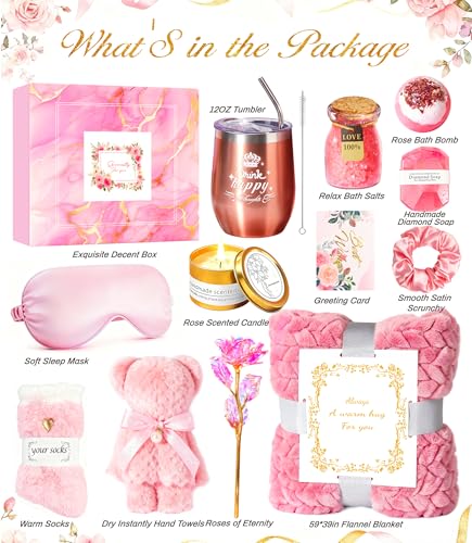 Jeowoqao Pink Birthday Gifts Basket for Women - Well-Being Self Care Set