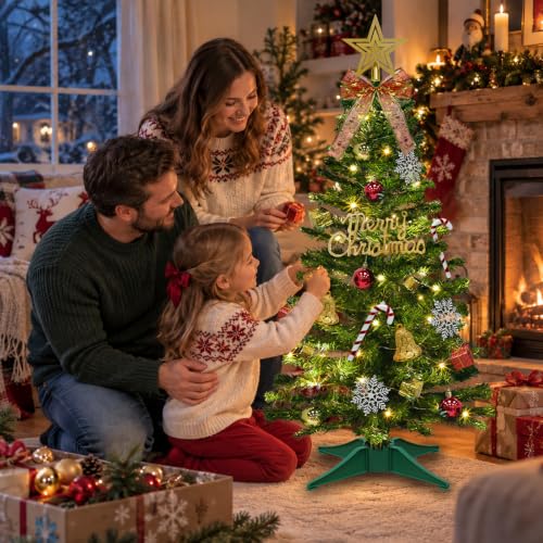 AMENON 3FT Artificial Mini Christmas Tree with Remote – Green Tabletop Tree