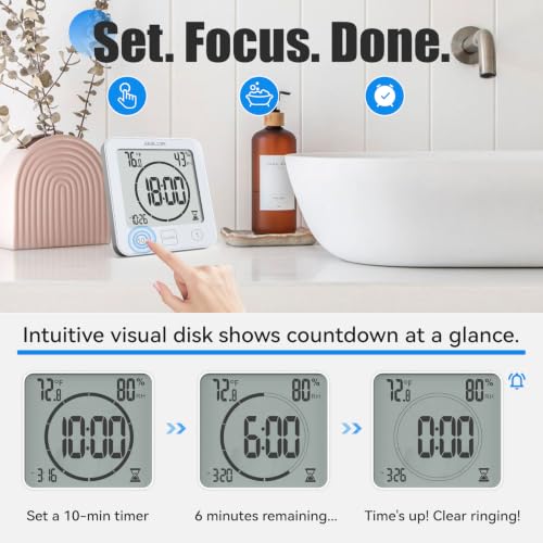 Waterproof Digital Bathroom Shower Clock with Countdown Timer and Thermometer