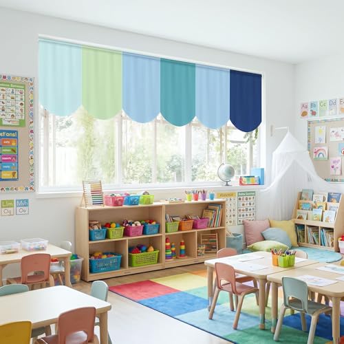 6-Piece Colorful Classroom Curtains, 36 x 24 Inch Pastel Window Drapes