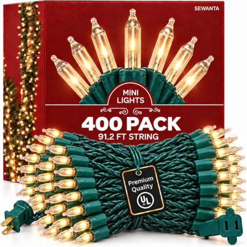 SEWANTA 400 Warm White Christmas String Lights - 100ft Indoor/Outdoor Holiday Decor