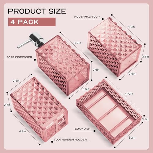 4-Piece Bathroom Accessory Set, Grid Pattern Plastic Bath Decor