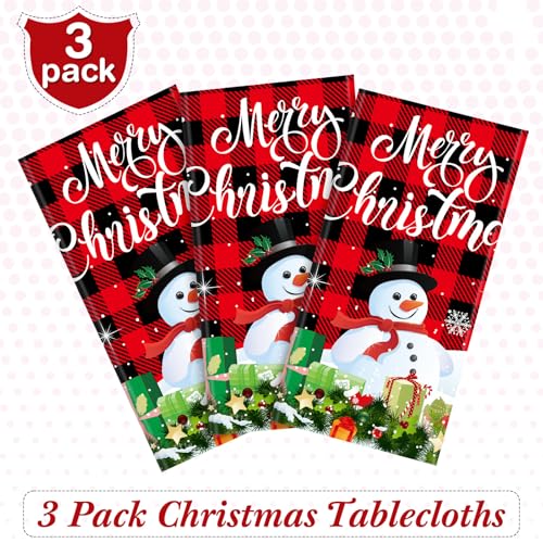 3 Pack Christmas Plastic Tablecloths 54 x 108 Inches Holiday Party Decorations