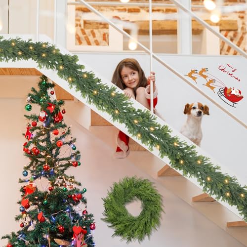 OZFHUA Style 2 6ft Pre-Lit Artificial Christmas Garland with Lights Outdoor Decor