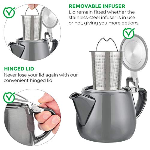 Tealyra - Pluto Porcelain Small Teapot Grey - 18.2-ounce (1-2 cups) - Unique Finish - Stainless Steel Lid and Extra-Fine Infuser To Brew Loose Leaf Tea - 540ml
