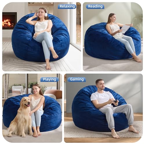 4FT Memory Foam Bean Bag Chair - Oversized Velvet Lounger with Side Pocket