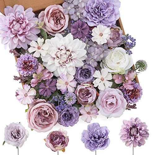 Purple Silk Artificial Flowers Box Set for DIY Wedding Bouquets & Decor