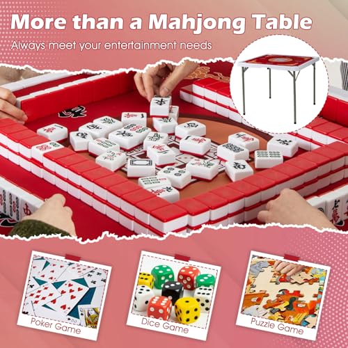 35-Inch Folding Mahjong Table with Cup Holders and Noise Reduction Mat