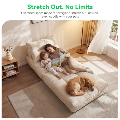 3-in-1 Folding Sofa Bed, Convertible Sleeper Chair in Beige Teddy Velvet