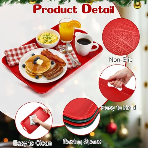 Thyle 4-Pack Christmas Color Serving Trays with Handles, 16.4 x 11 Inches