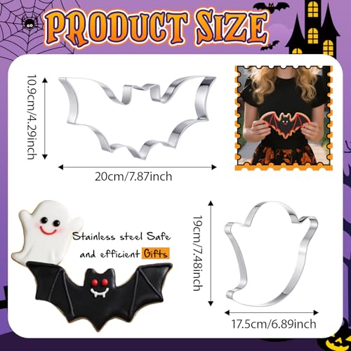 Teenyyou 2 Pcs Extra Large 8" Halloween Cookie Cutters - Ghost & Bat (Ghost & Bat Variation)