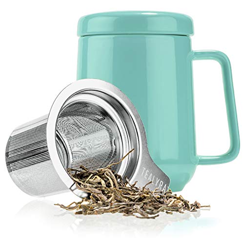 Tealyra Peak Turquoise Ceramic Tea Cup with Infuser - 19oz Large Mug for Hot Tea