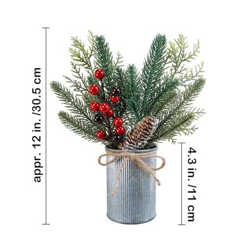 Winlyn 3-Pack Artificial Christmas Potted Plants - Rustic Holiday Decor
