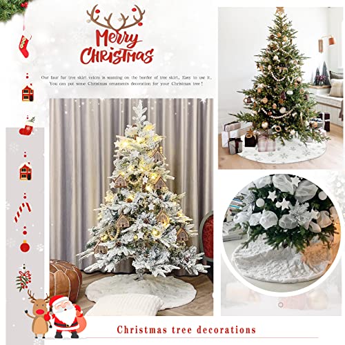 24-Inch White Faux Fur Mini Christmas Tree Skirt with Silver Snowflakes