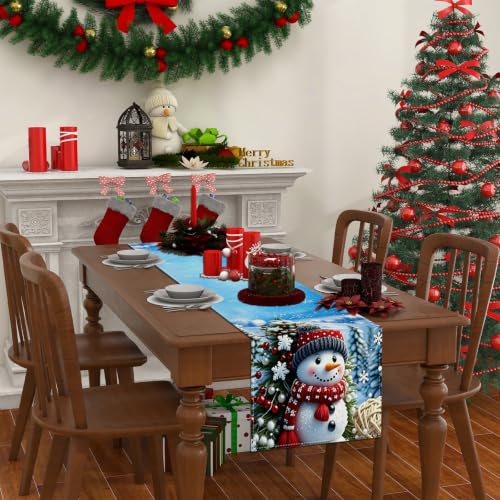 Rvsticty Snowman Christmas Table Runner 13x72 Inches Holiday Home Decor
