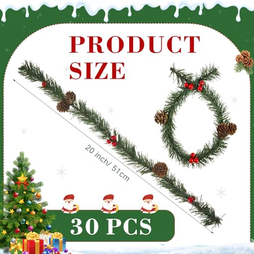Zhengmy 30 Pcs Christmas Garland Ties with Pinecones & Red Berries, 20in – Pinecone & Red Berry Variation