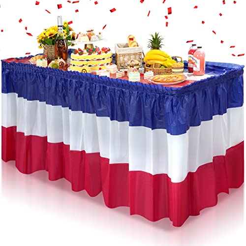 3 Pack Patriotic Plastic Table Skirts, Red White and Blue Party Decor