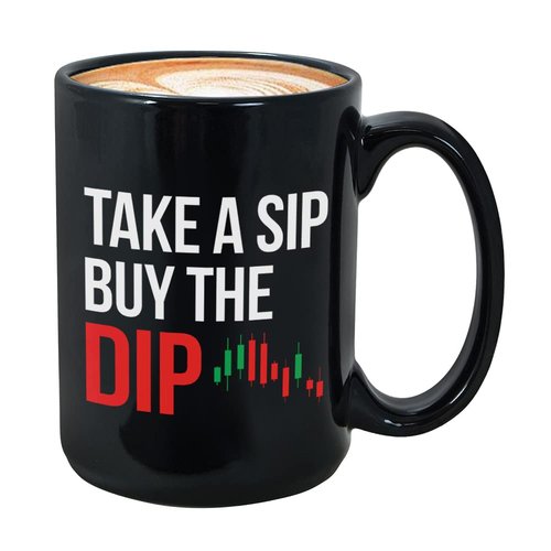 Stock Trader Coffee Mug 15 oz, Take A Sip Buy The Dip Funny Investment Gift for Market Traders Brokers Fund Financial Adviser Investor, Black