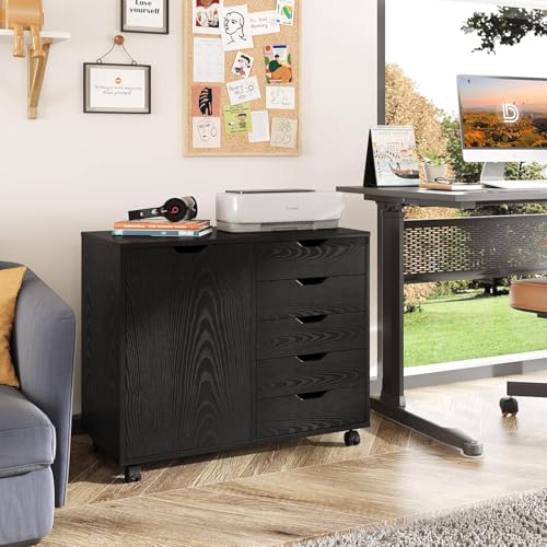 5-Drawer Mobile Storage Cabinet with Adjustable Shelf and Printer Stand