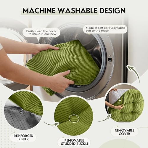 11-Inch Thick Square Floor Pillow with Washable Corduroy Cover
