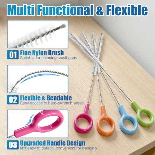 Extra Long Stainless Steel Straw Cleaner Brushes with Color Hanging Loops