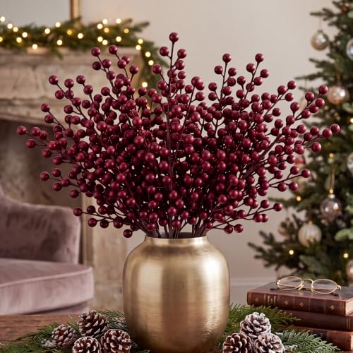 Norme Matte Burgundy 12 Pcs Christmas Berry Picks 16" Glitter Stems (Variation: Matte Burgundy)