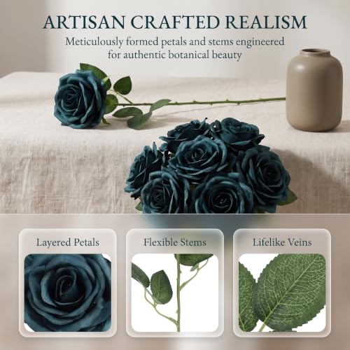 NEVISI 50Pcs Emerald Green Artificial Rose Flowers for Christmas Decor