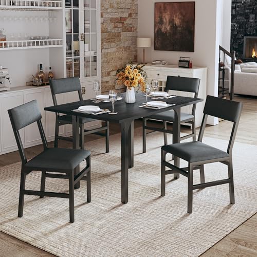5-Piece Extendable Dining Table Set for 4 with Upholstered Chairs