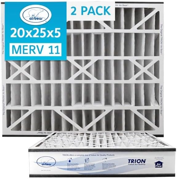 Trion Air Bear Pleated Air Filter - MERV 11, 20” x 25” x 5” | 2-Pack for Superior Air Quality