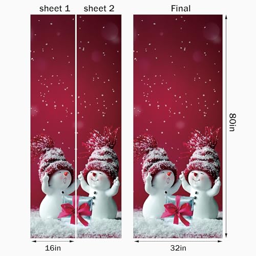 Mt5968 32x80 Christmas Door Sticker Snowman Scene Red Ornaments Waterproof Peel & Stick