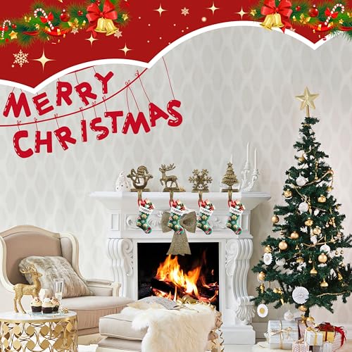 OCTERIC 4Pcs Stocking Hangers Set – Reindeer, Snowman, Snowflake & Tree Mantel Hooks, Anti-Slip Cast Iron