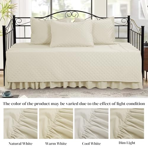 5-Piece Diamond Stitch Daybed Cover Set with Bedskirt & Shams - Beige