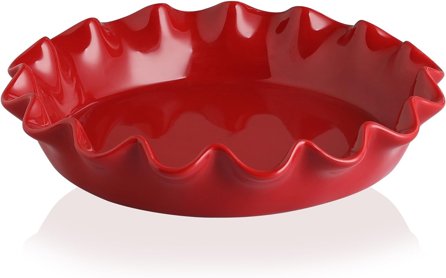 Sweejar Ceramic Pie Pan - 11.5 Inches Deep Fluted Porcelain Dish | Non-Stick Red Design for Baking Pies