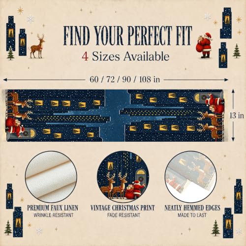 Bigwish Christmas Night Santa Reindeer Table Runner 13 x 90 Inch Holiday Decor
