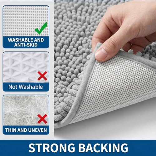 Catabatic 2-Piece Chenille Bathroom Rug Set, Non-Slip Absorbent Bath Mat