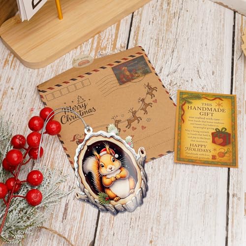 Woodland Squirrel Christmas Ornament - Handmade Holiday Tree Decor - RUSATEN