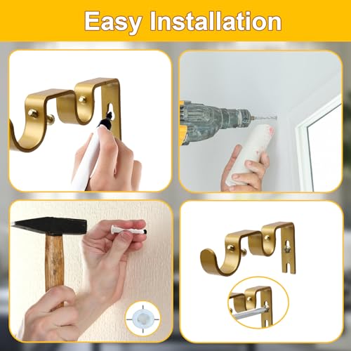 Double Curtain Rod Brackets, 3 Pack Heavy Duty Metal Holders for 1" & 5/8" Rods