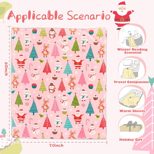 Pink Christmas Throw Blanket 50x60in for Women Girls - Cozy Holiday Decor