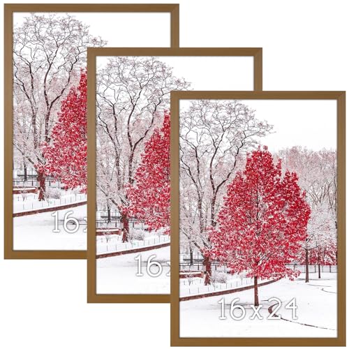 HLiWEGNS Light Brown 16x24 Poster Frame Set of 3 - Rustic Wall Gallery Frames
