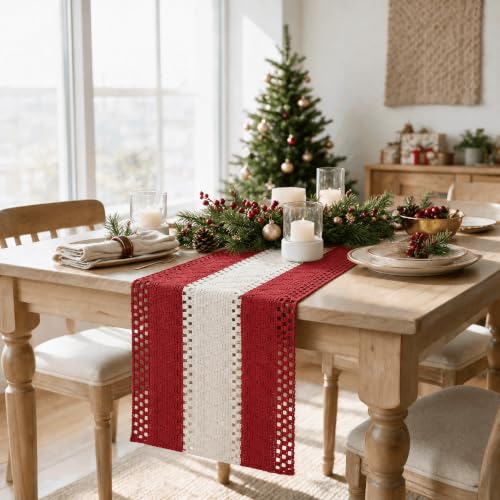 Artoid Mode Rose Red Farmhouse Woven Table Runner 12x108 Inch