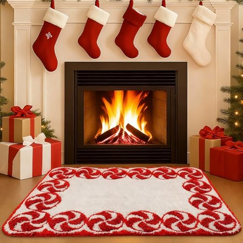 25x38 Christmas Candy Cane Swirl Bath Rug - Washable & Non-Slip Bathroom Mat