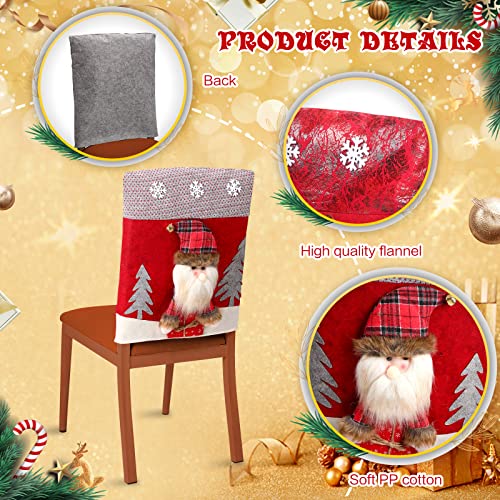 Christmas Chair Covers Set of 4 - Plush Santa Snowman Reindeer Decor