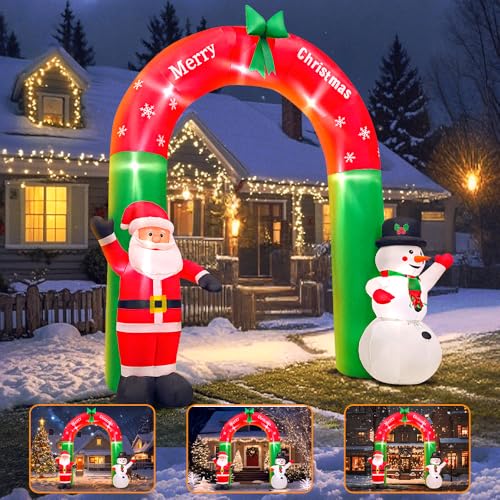8FT Santa Snowman Arch Christmas Inflatable - Outdoor Blow Up Decor by KOOY