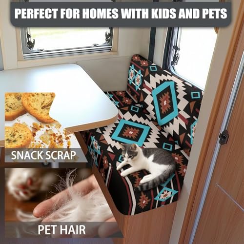RV Dinette Cushion Covers Set - Soft Stretch Aztec Design, Washable