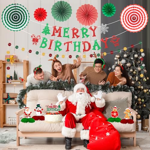 Roetyce Red Merry Birthday Christmas Party Banner – 70.8" Backdrop 5.9 ft